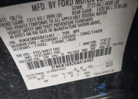 2016 Ford Flex Se z USA, uszkodzony, nr VIN 2FMGK5B82GBA16407